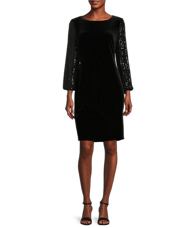 Alex Evenings Long Bubble Sleeve Scoop Neck Sequin Velvet Dress Product Image