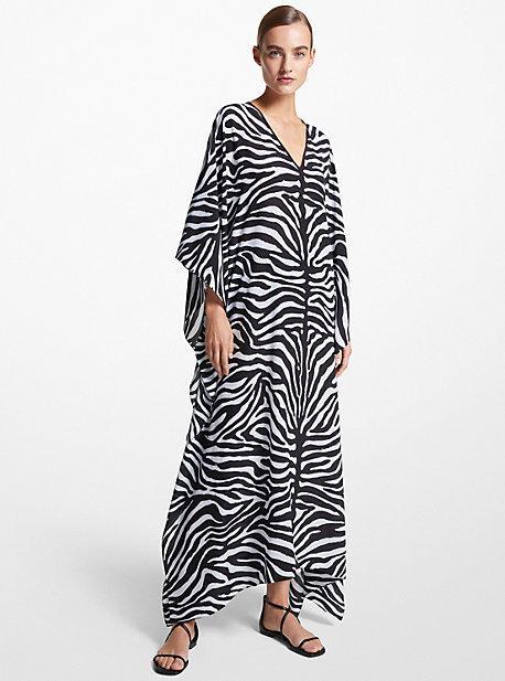 Zebra Silk Crepe De Chine Caftan Dress Product Image