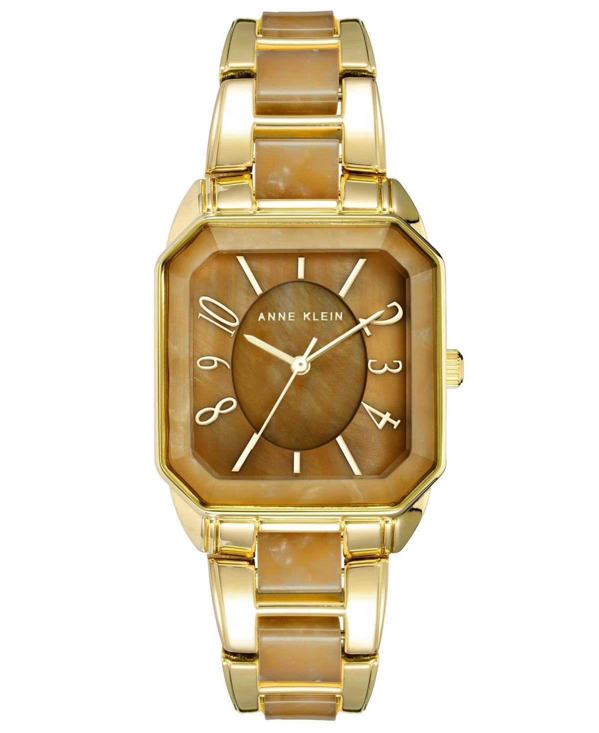 Anne Klein Womens Square Gold-Tone Alloy Plastic Bracelet Watch 38mm - Gold-Tone, Brown Product Image