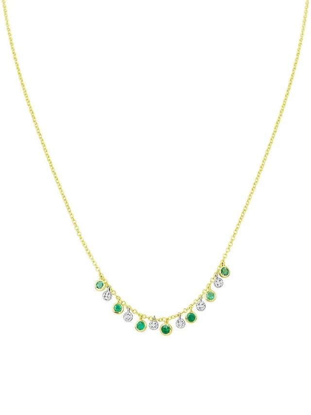 Womens 14K Yellow Gold, Emerald, & Diamond Charm Necklace Product Image