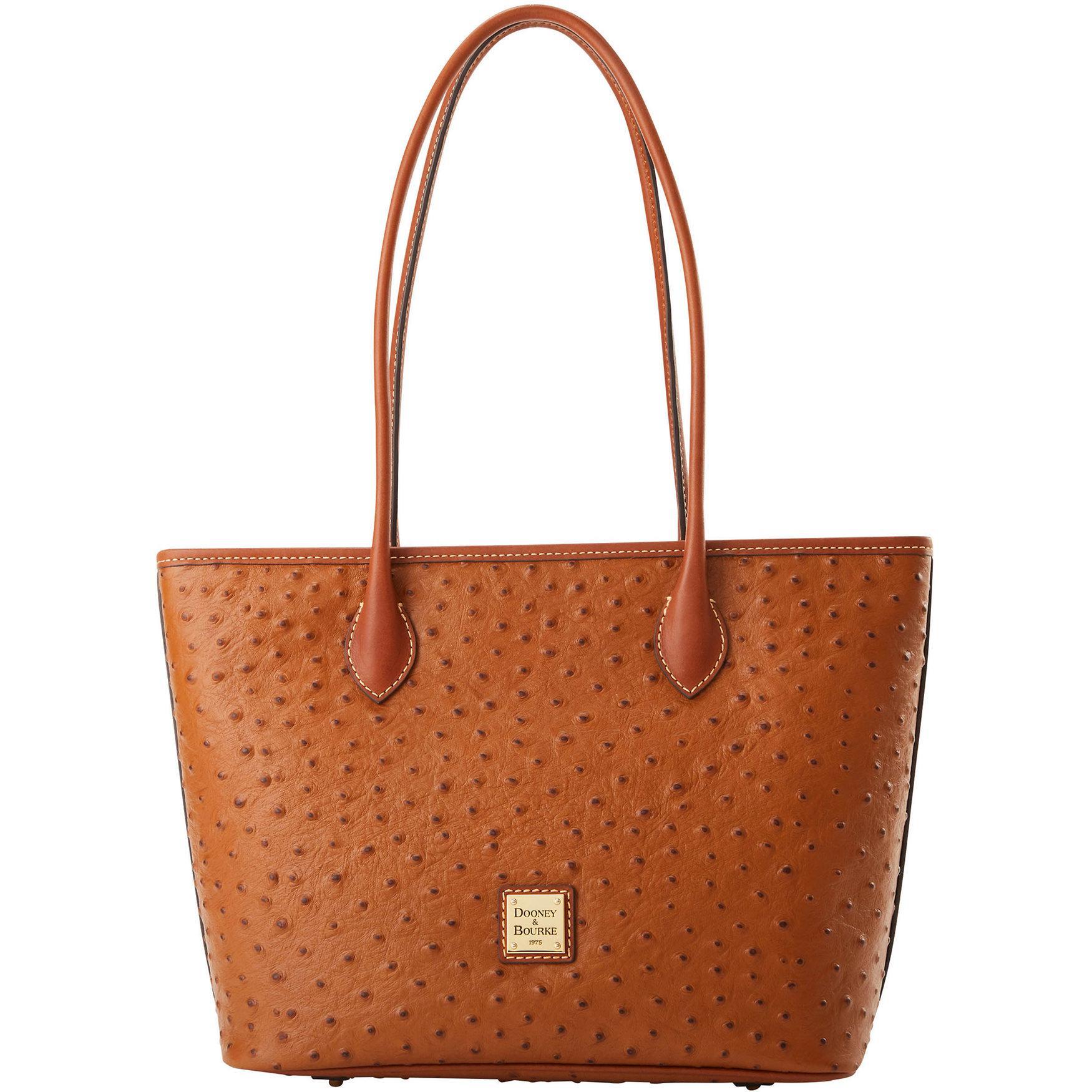 Dooney & Bourke Womens Ostrich Leather Tote Shopping Bag in Caramel Product Image