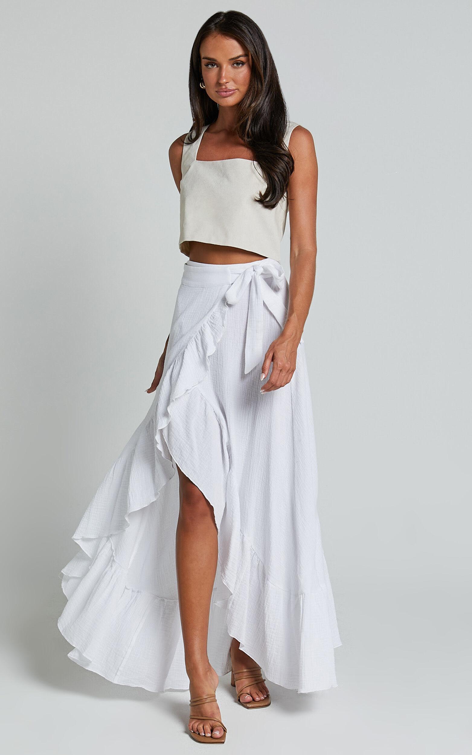 Donita Midi Skirt - Muslin Wrap Skirt in White Product Image