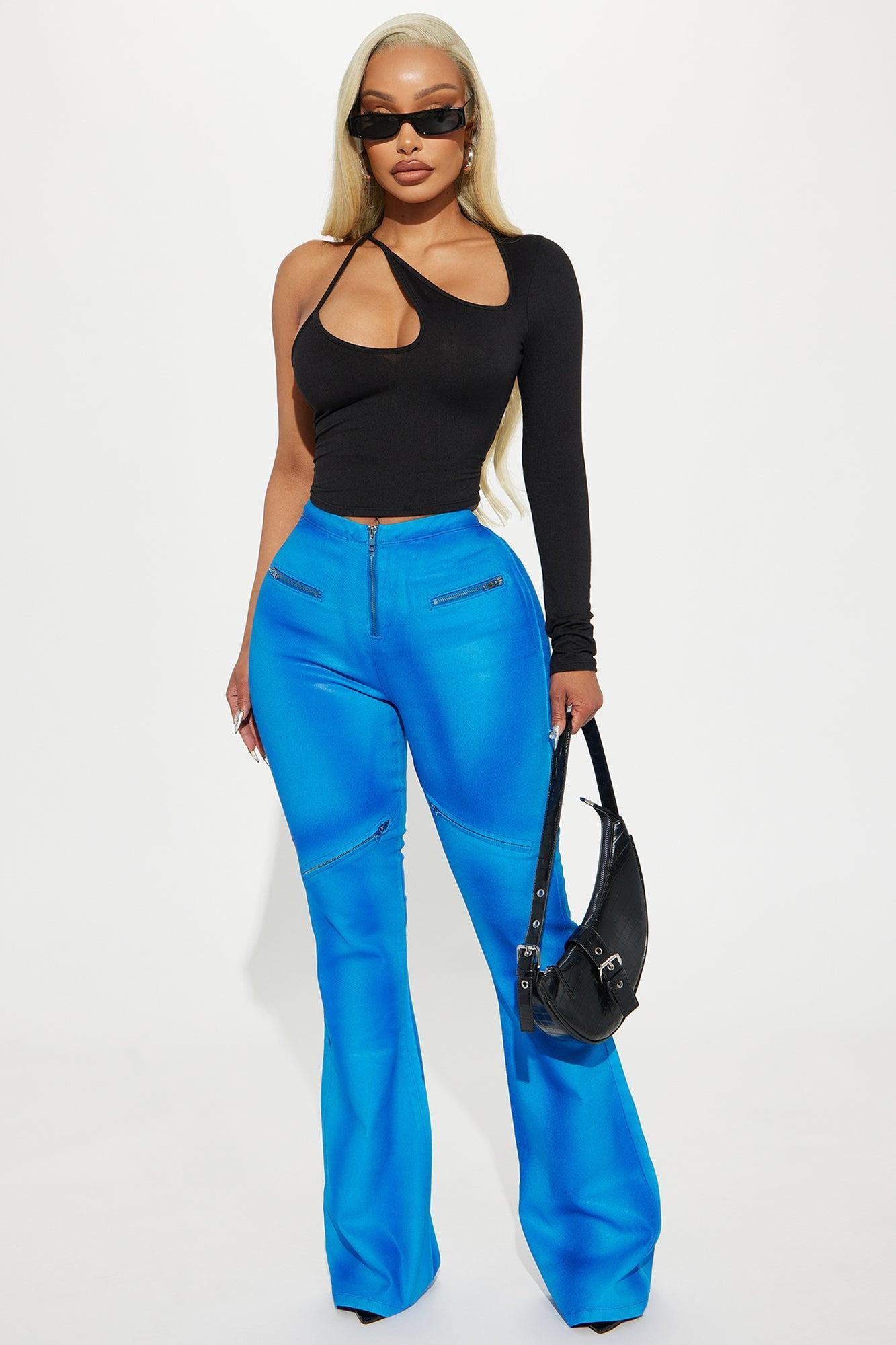 Topic Of Discussion Coated Moto Flare Jeans - Blue Product Image