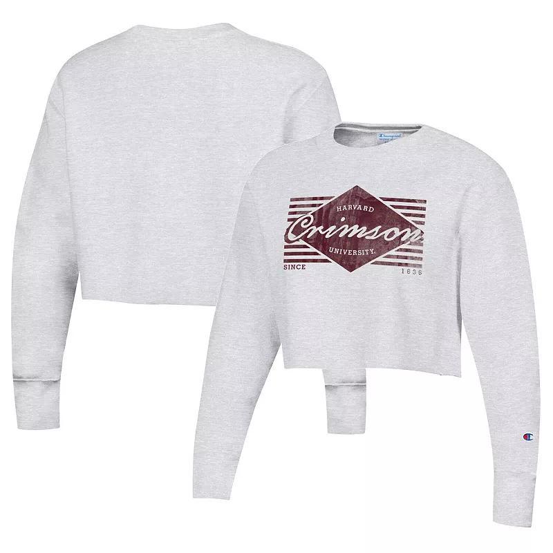 Womens Champion Heather Gray Harvard Crimson Reverse WeaveCropped Pullover Sweatshirt Product Image