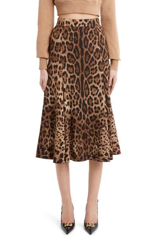 Dolce & Gabbana Leopard Print Stretch Cady A-Line Skirt Product Image