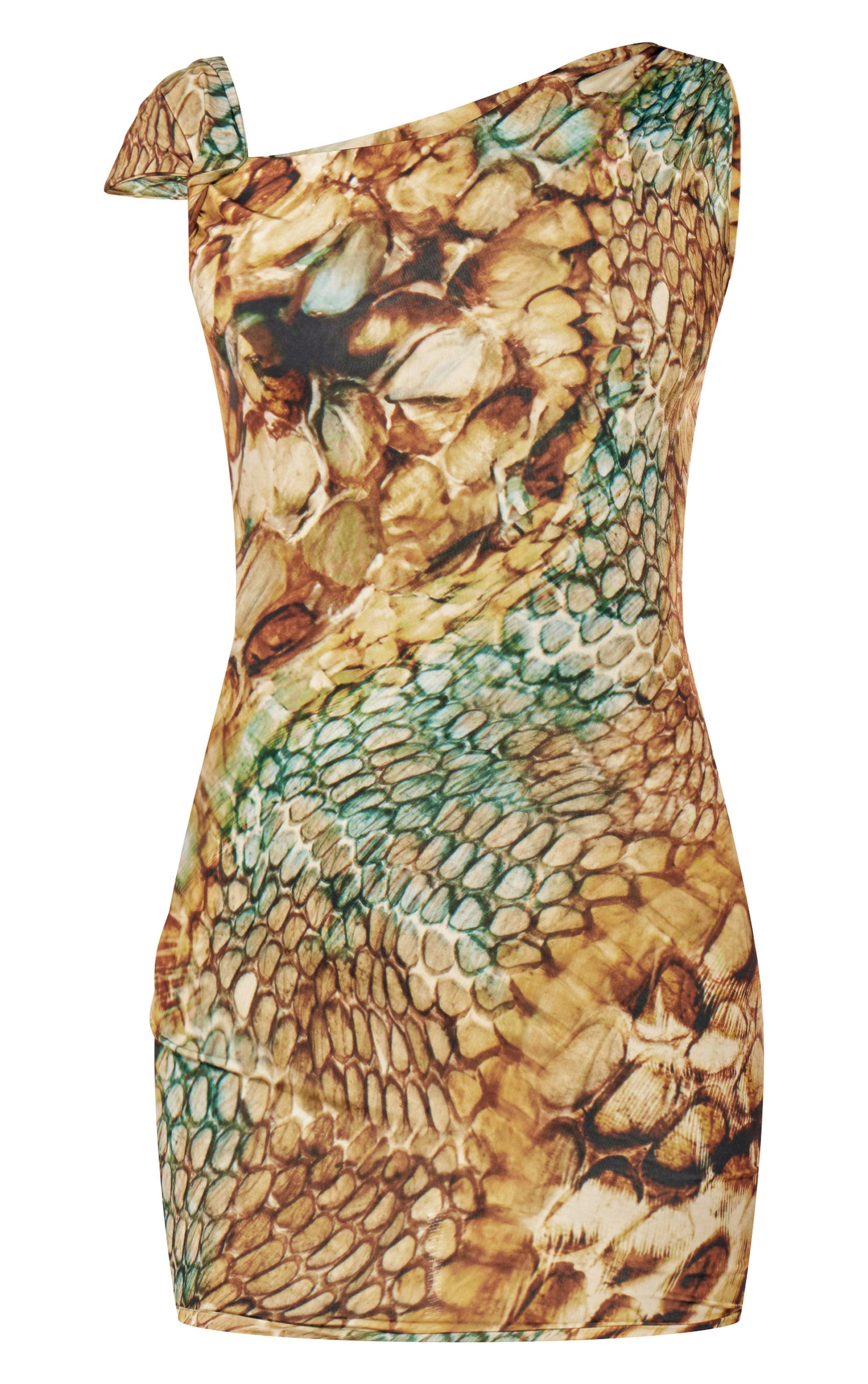 Multi Abstract Snake Print Double Layer Slinky Twist Bodycon Dress Product Image