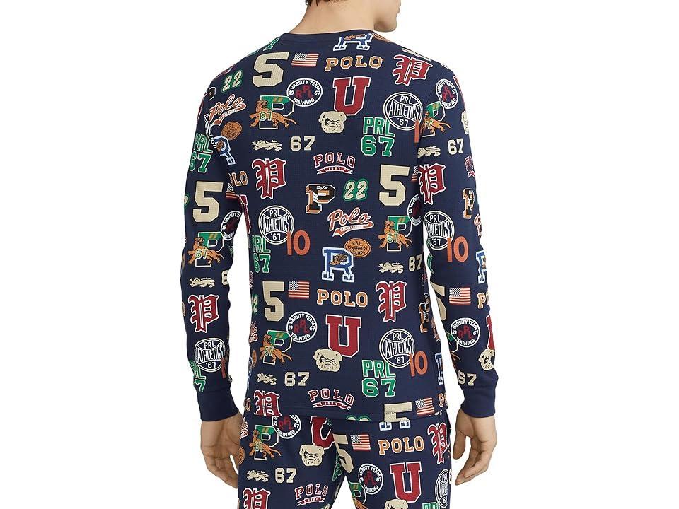 Polo Ralph Lauren Printed Waffle Long Sleeve Crew with All Over Print (Cruise Letterman Toss Print) Men's Pajama Product Image