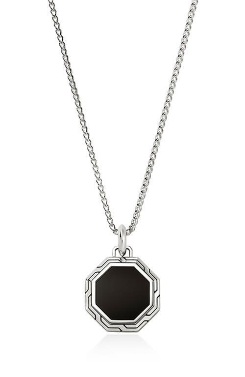 Mens Sterling Silver & Black Onyx Tag Pendant Necklace Product Image