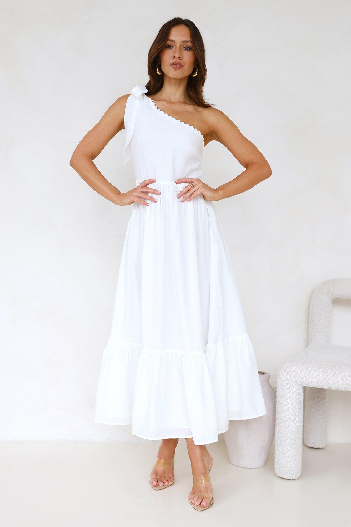 Calm Silence One Shoulder Maxi Dress White Product Image