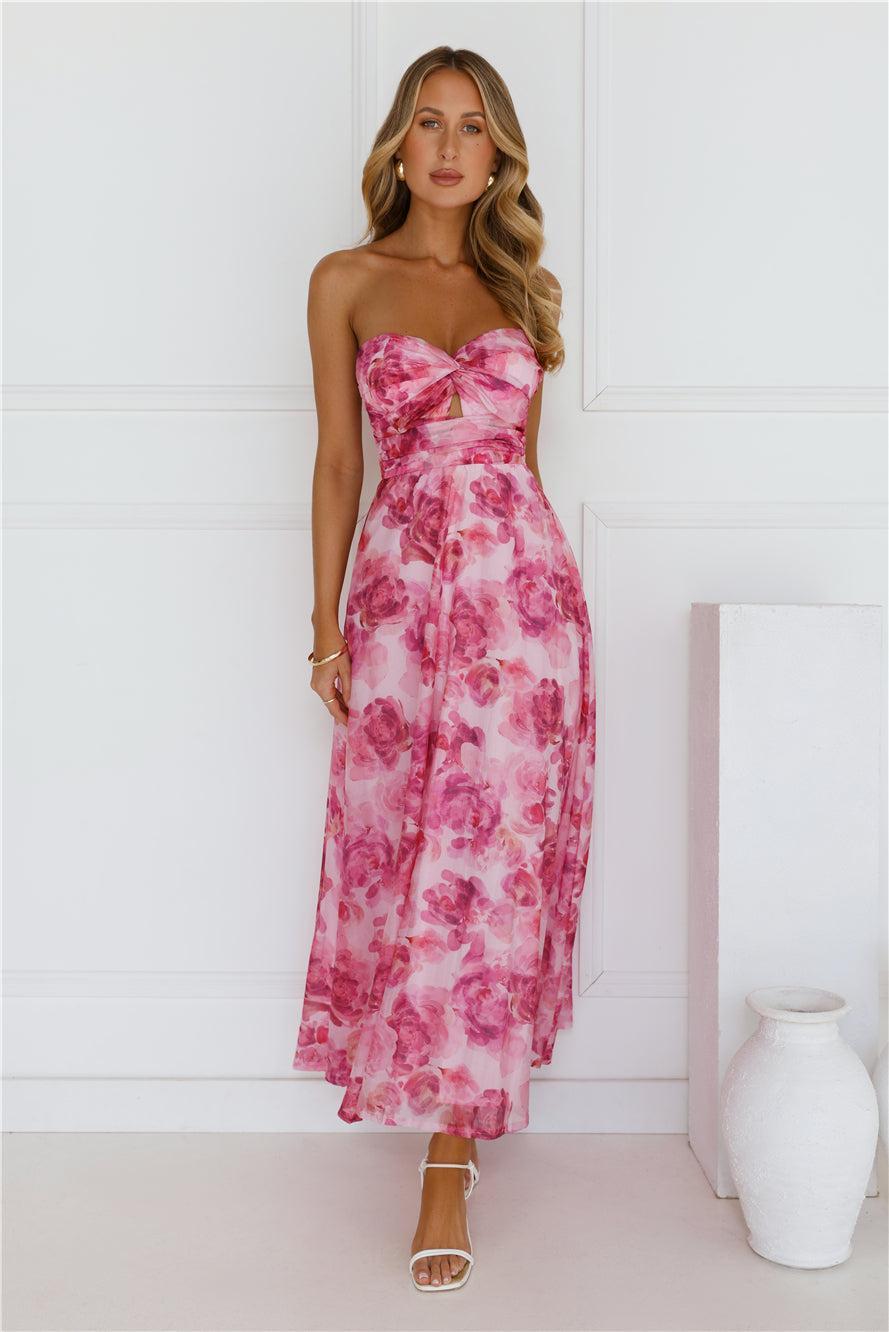 Flower Fields Strapless Maxi Dress Pink Product Image