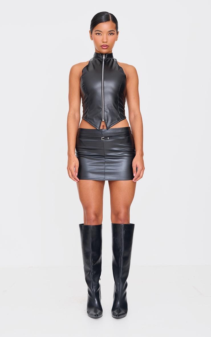 Black Faux Leather Mini Micro Skirt Product Image