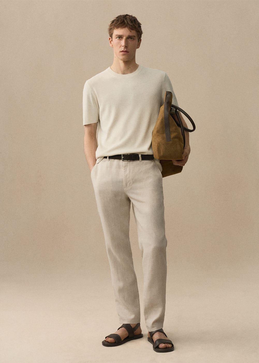 MANGO MAN - Slim-fit 100% linen pants ecruMen Product Image