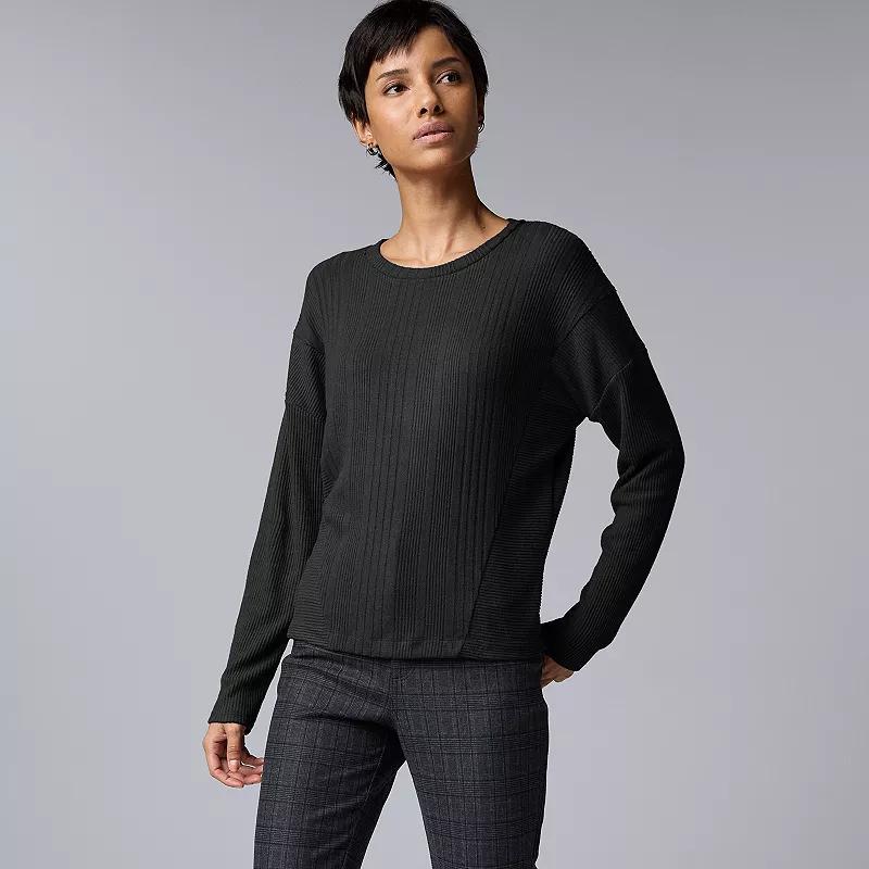 Petite Simply Vera Vera Wang Dolman Mixed Rib Knit Top, Womens Darkest Green Product Image