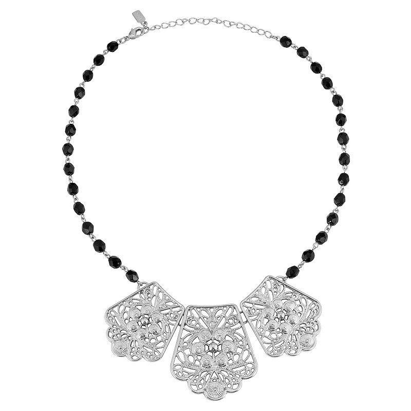 1928 Silver Tone Filigree Collar Necklace, Womens, Black Product Image