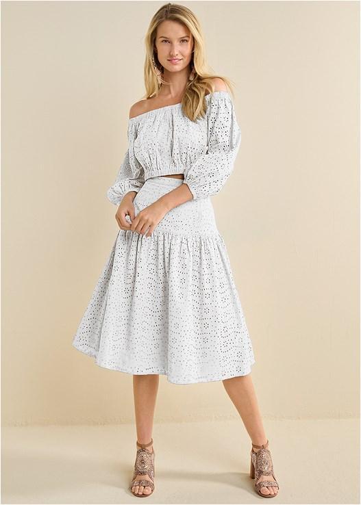 Two-Piece Eyelet Midi Dress Product Image