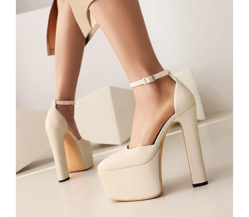 Ankle Strap Plain Platform Chunky Heel Sandals Product Image