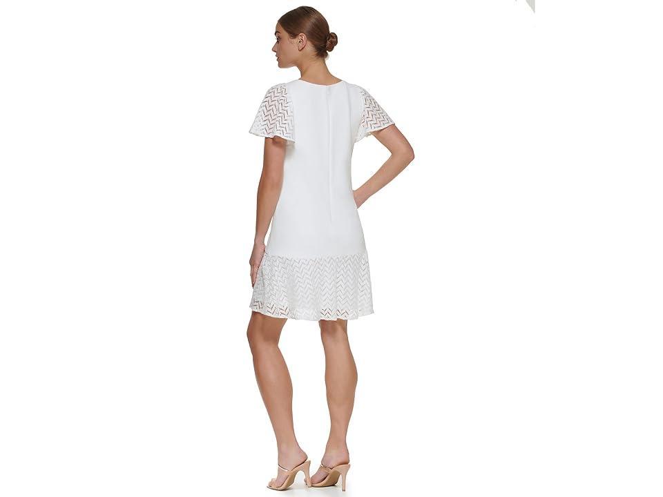 DKNY Flutter Sleeve and Hem Shift Dress (Ivory) Women's Dress Product Image