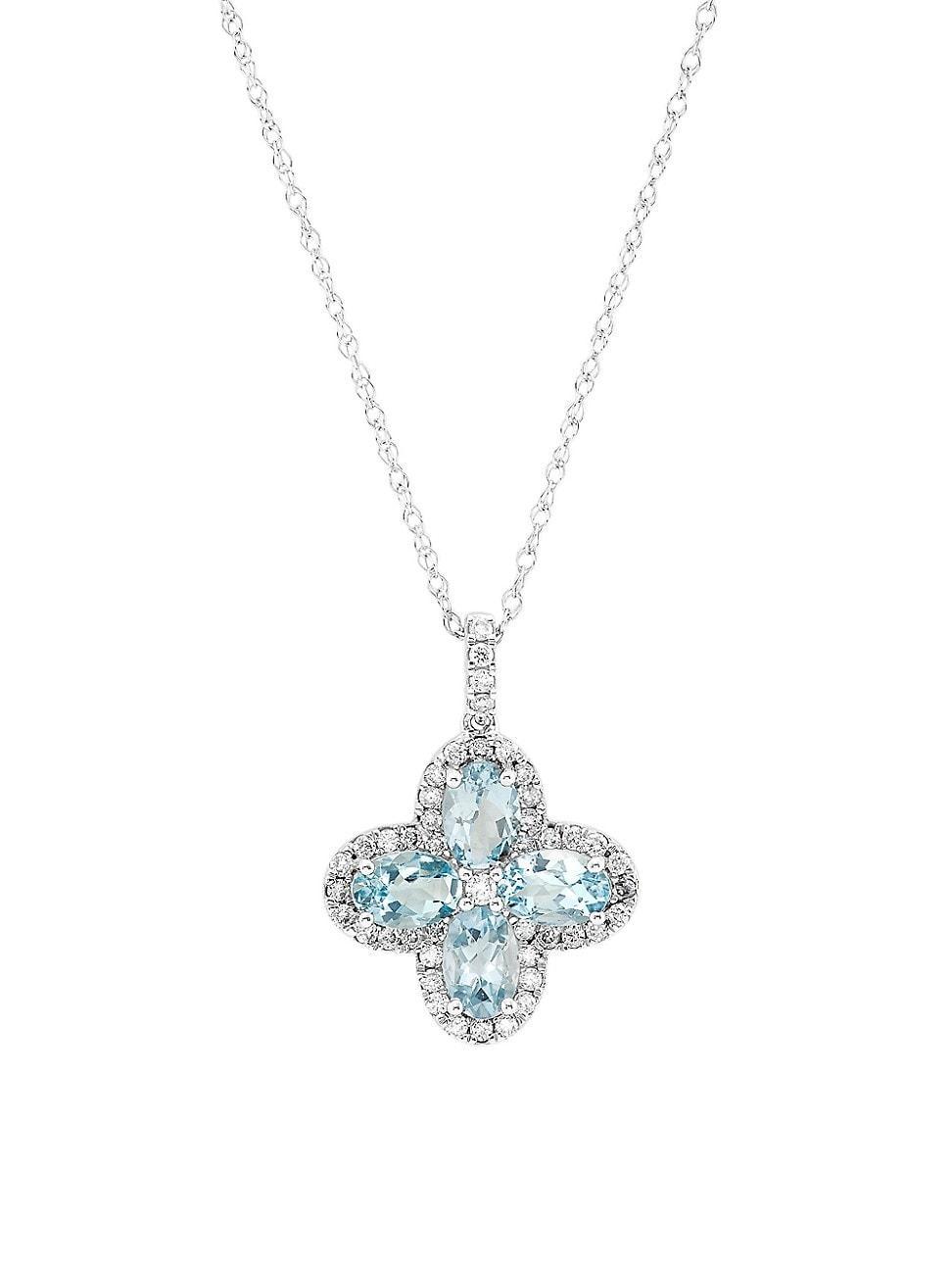 Womens 14K White Gold, Aquamarine & 0.40 TCW Diamond Pendant Necklace Product Image