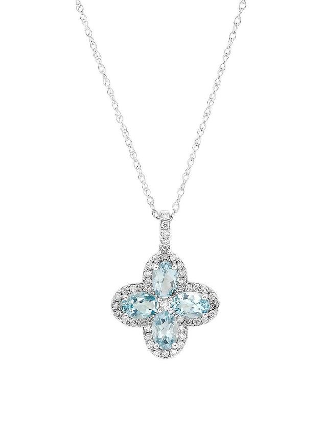 Womens 14K White Gold, Aquamarine & 0.40 TCW Diamond Pendant Necklace Product Image