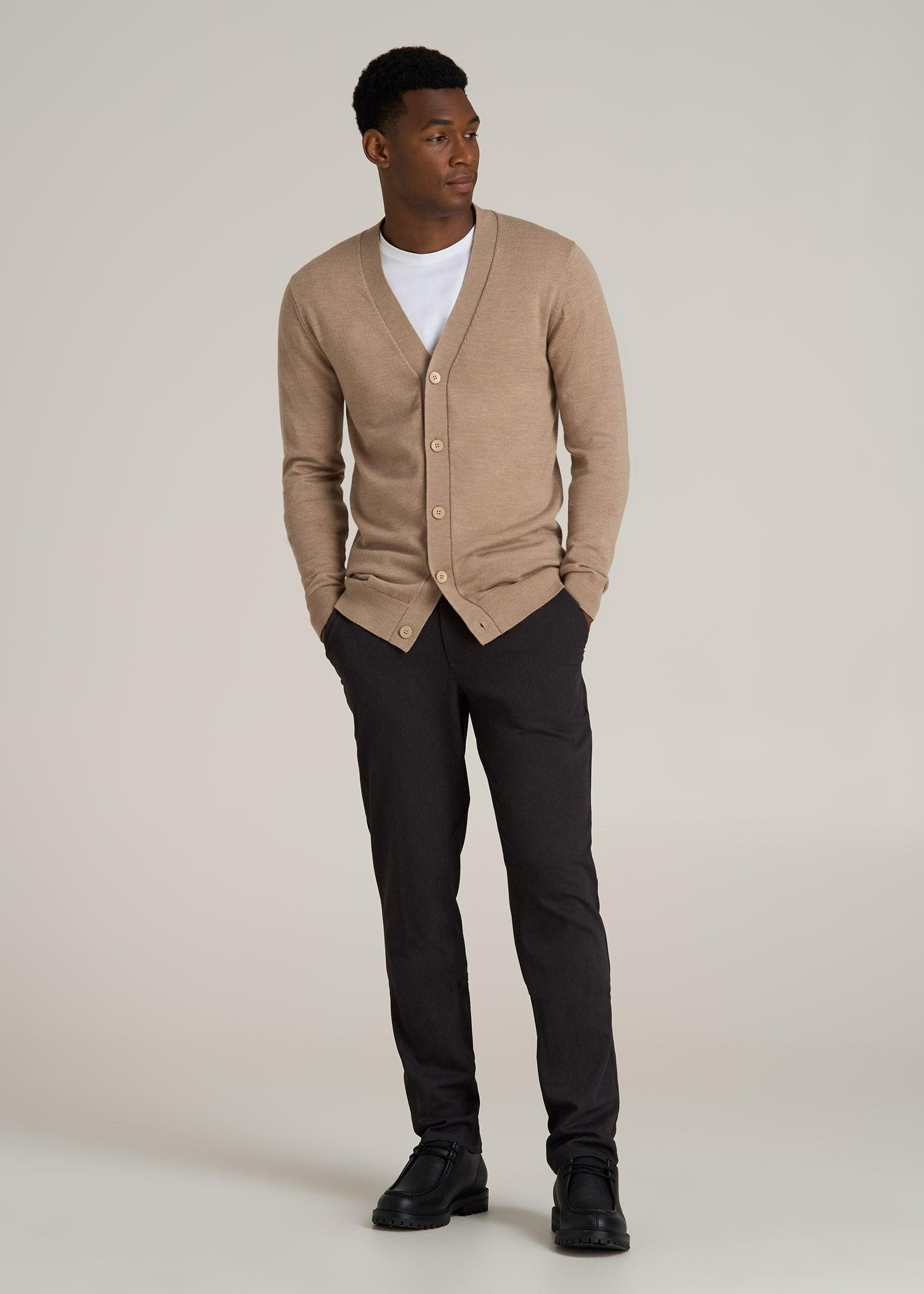 Merino Wool Cardigan Sweater for Tall Men in Oat Male Product Image