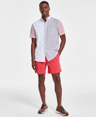 Club Room Mens Regular Fit Colorblocked Button Down Seersucker Shirt Mens Regular Fit 7 Drawstring Shorts Created For Macys Product Image