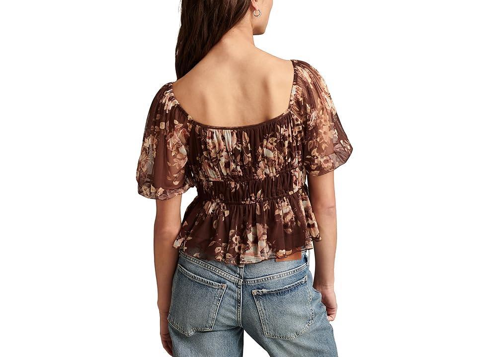 Lucky Brand Mesh Date Night Top (Brown Floral) Women's Clothing Product Image