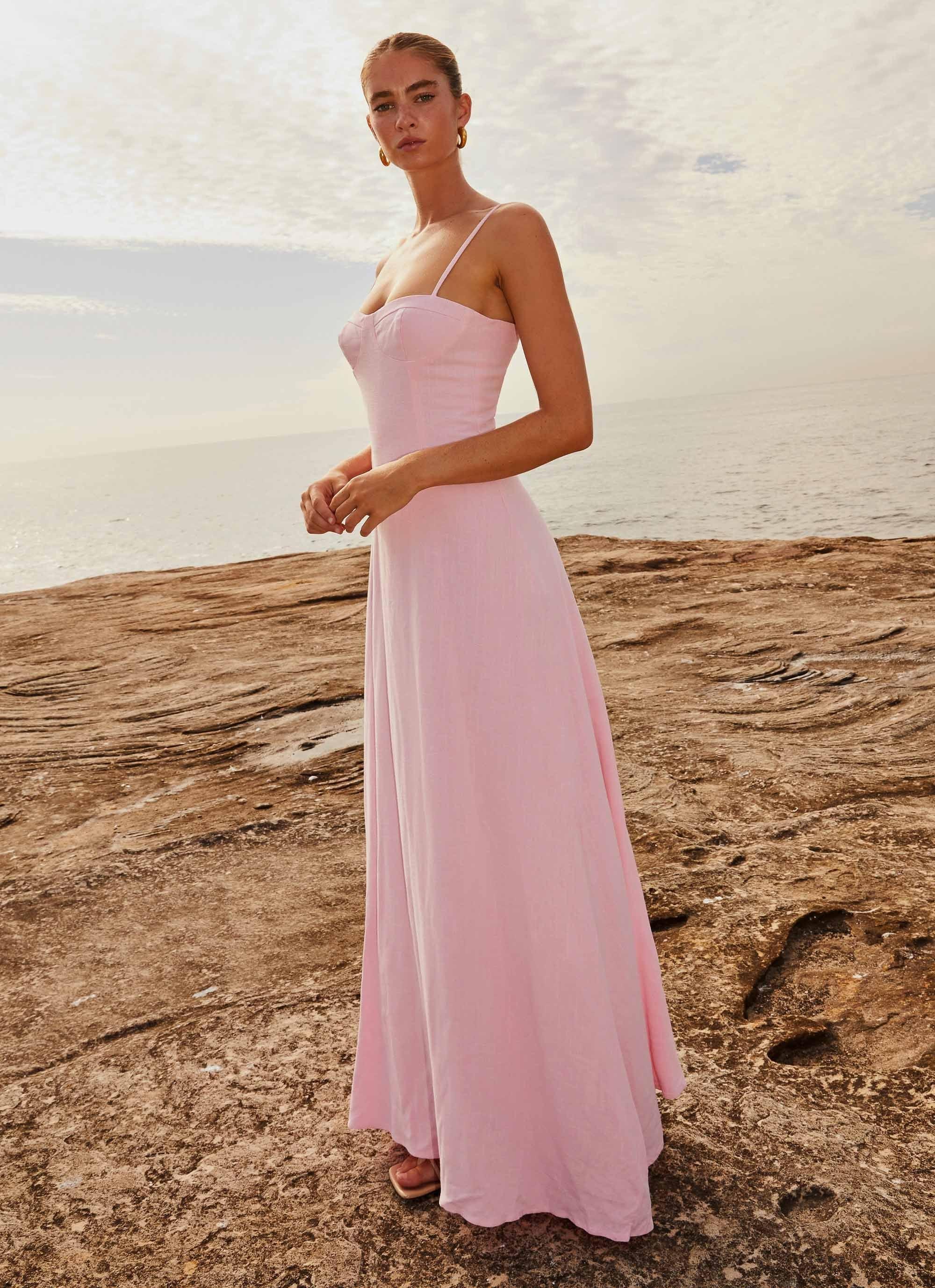 Angelina Linen Maxi Dress - Pink Petal Product Image