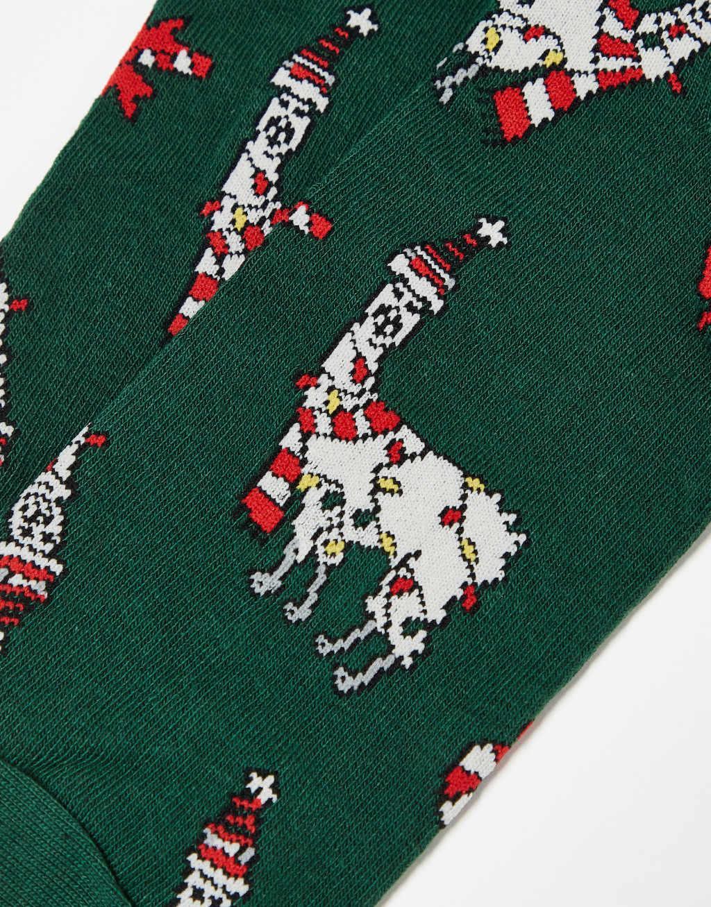 ASOS DESIGN christmas llama socks in green Product Image