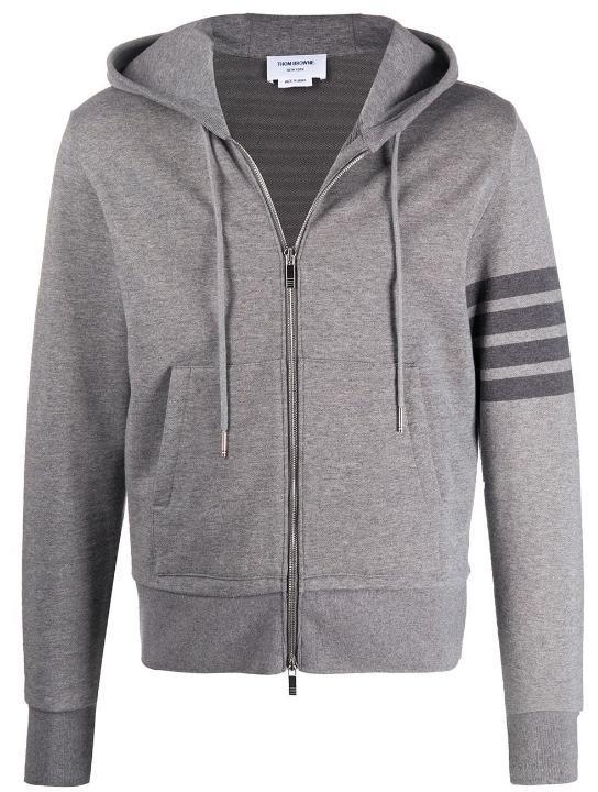 THOM BROWNE Tonal 4 Bar Cotton Sweatshirt Hoodie In Grey Product Image