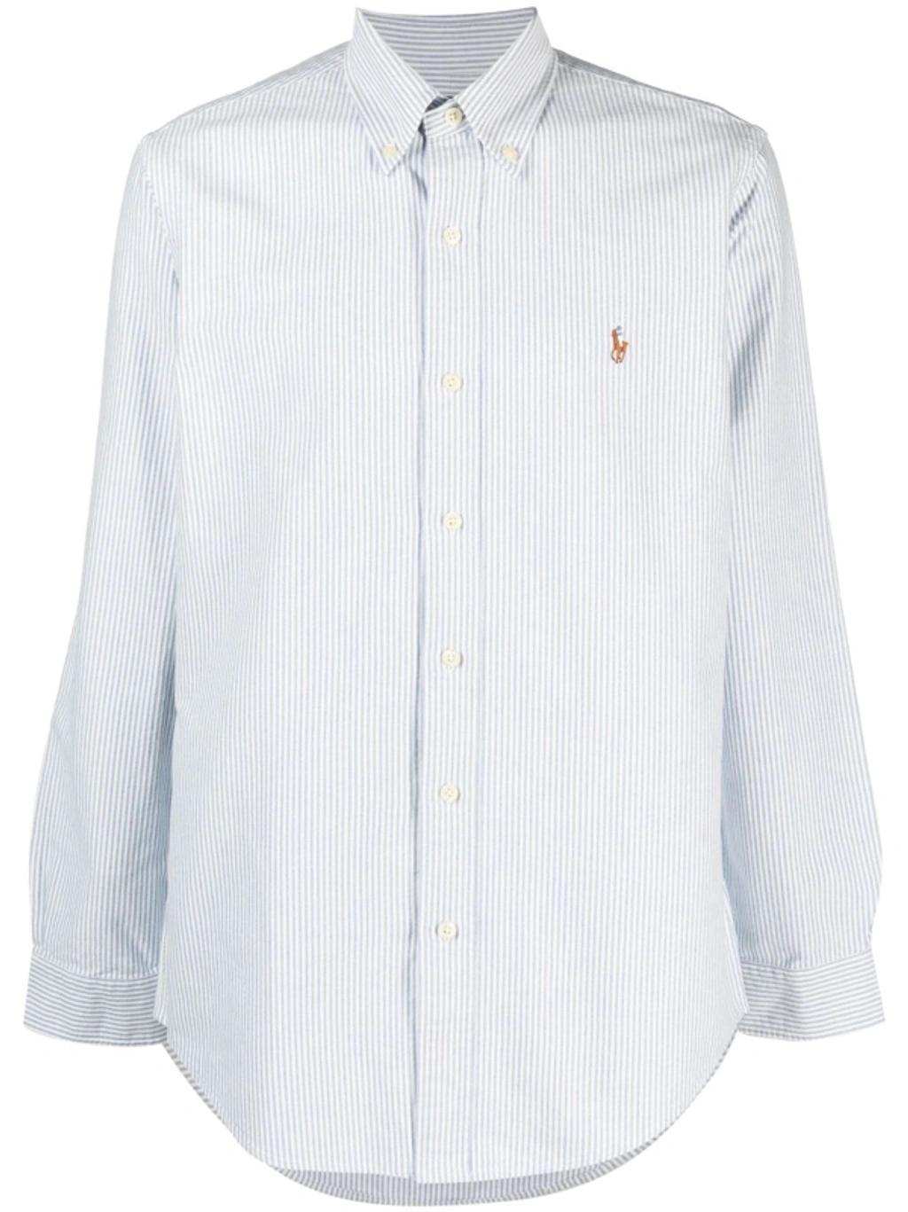 Logo-embroidered Striped Shirt In Blue Product Image