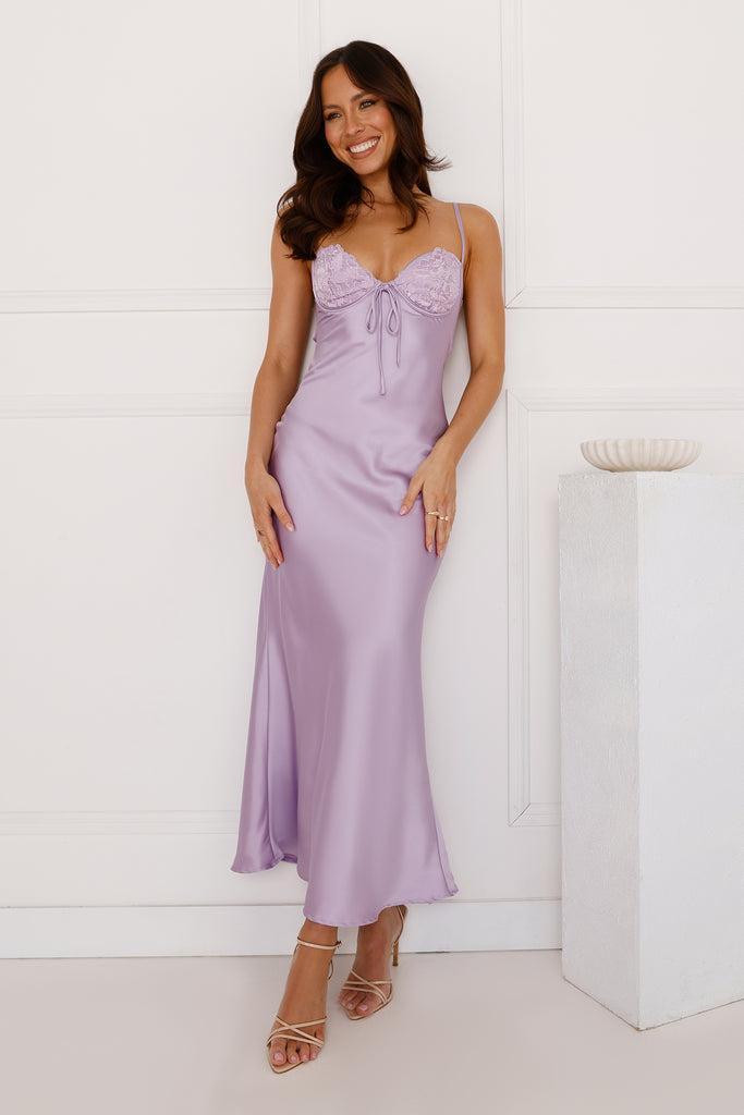 Piece Of Perfection Satin Maxi Dress Lilac Product Image