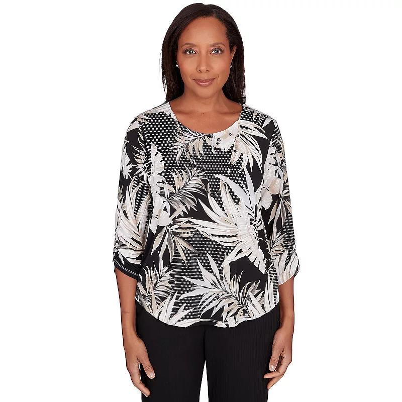 Womens Alfred Dunner Printed Leaves Top with Necklace Product Image