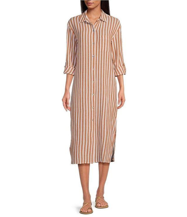 Every Striped Point Collar Long Sleeve Button Front Shirt Dress Product Image