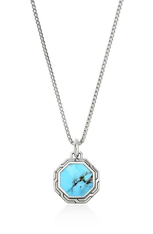 Mens Sterling Silver & Turquoise Pendant Necklace Product Image