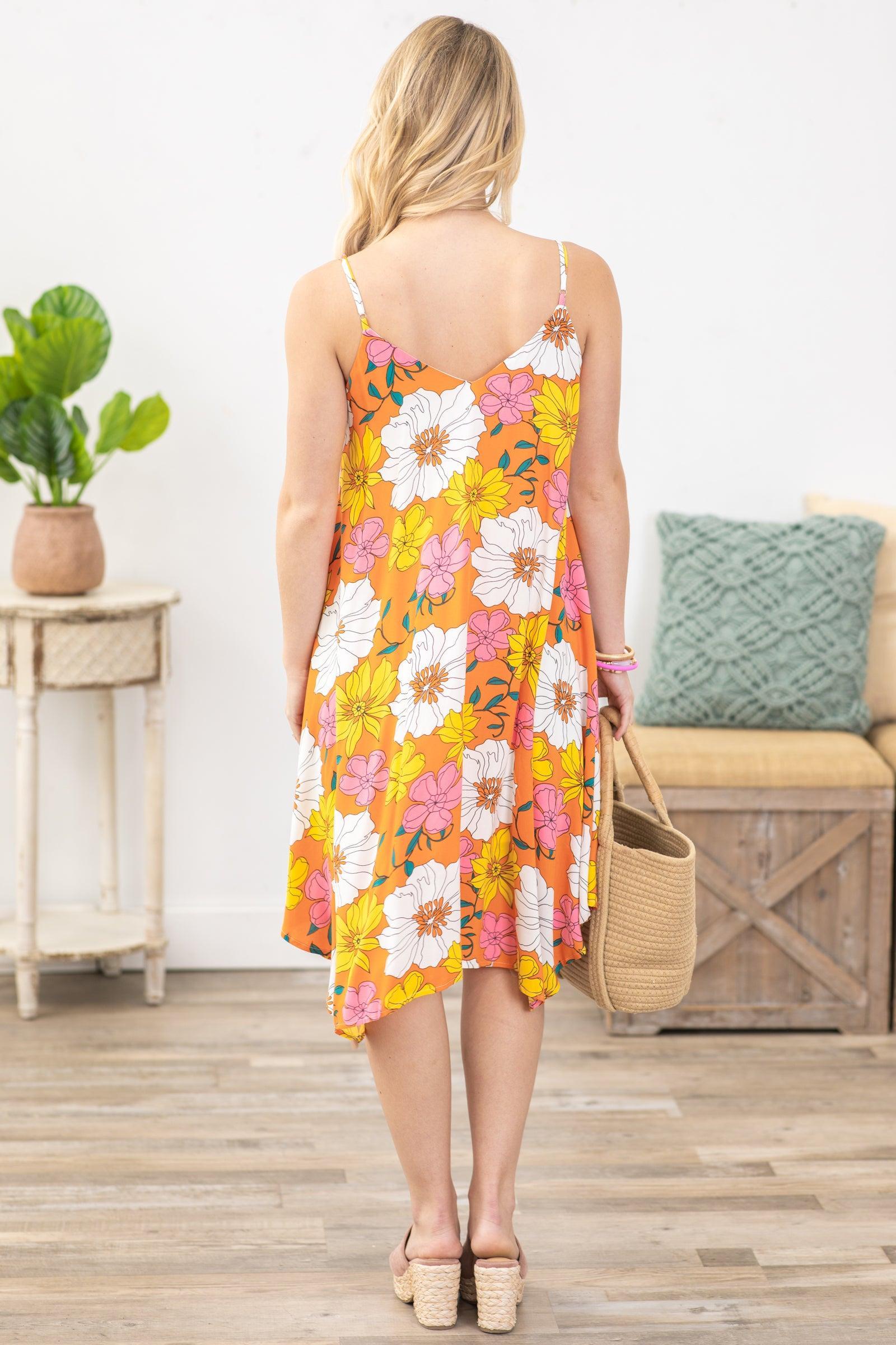 Orange Floral Flowy Dress Product Image