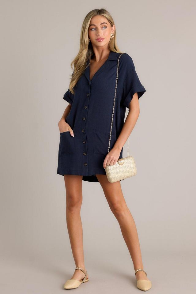 Effortless Selection Navy Button Front Mini Shirt Dress Product Image