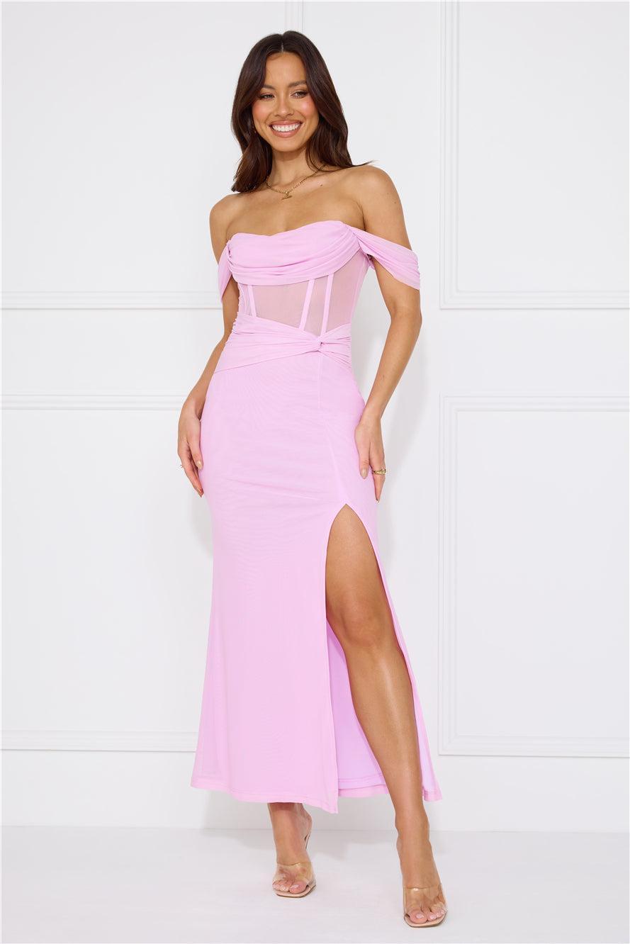 Evening Of Class Off Shoulder Mesh Maxi Dress Lilac Product Image