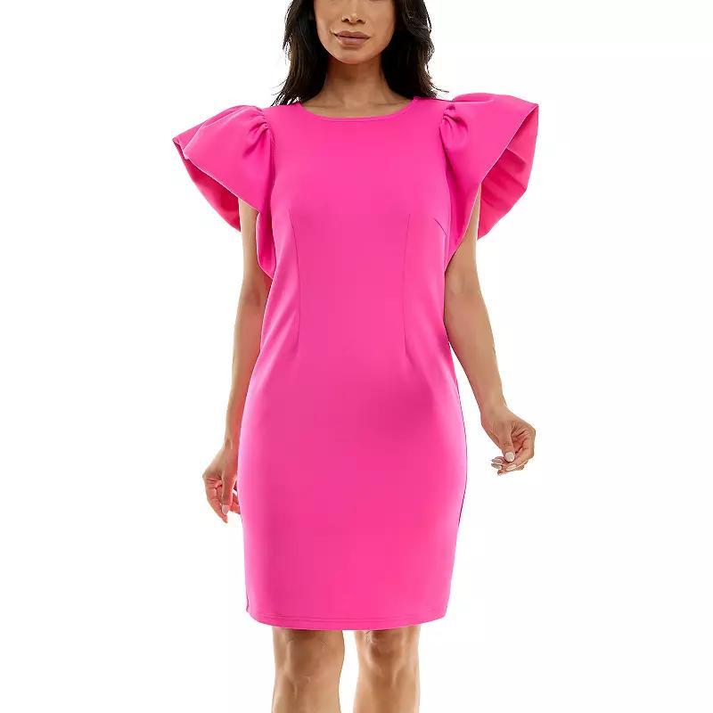 Womens Nina Leonard Ruffle Shoulder Sheath Mini Dress Product Image