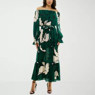 Premier Amour Off The Shoulder Womens Long Sleeve Floral Fit + Flare Dress Product Image