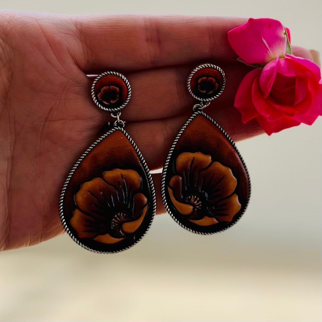 Leathered Sunflower Earrings Product Image