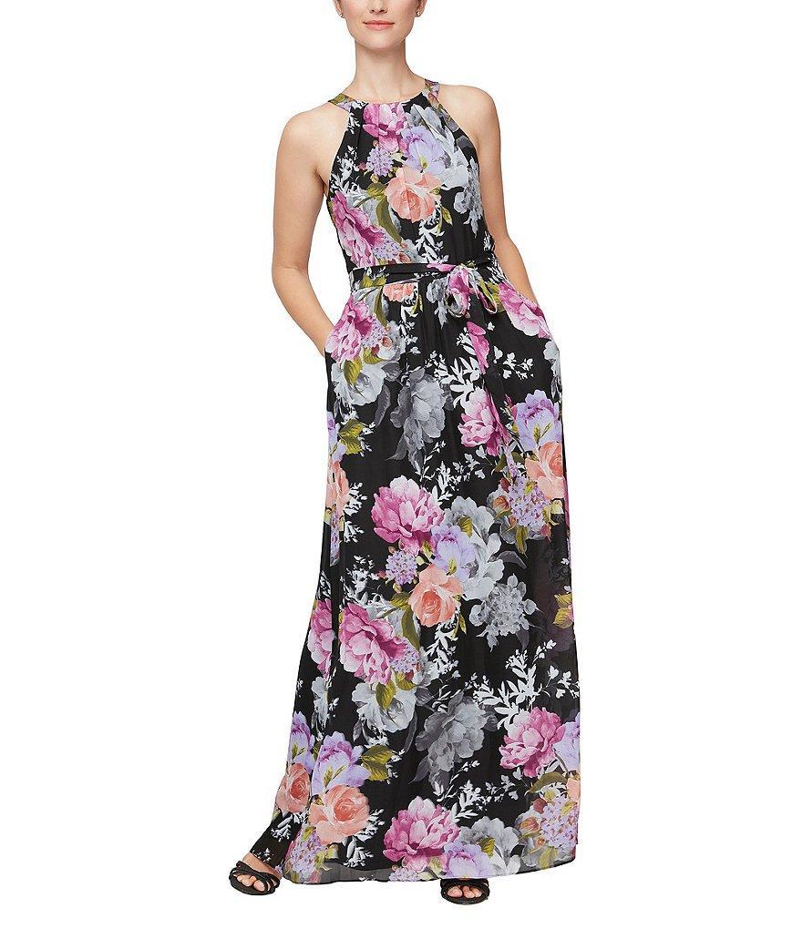 Ignite Evenings Sleeveless Halter Neck Floral Chiffon Maxi Dress Product Image