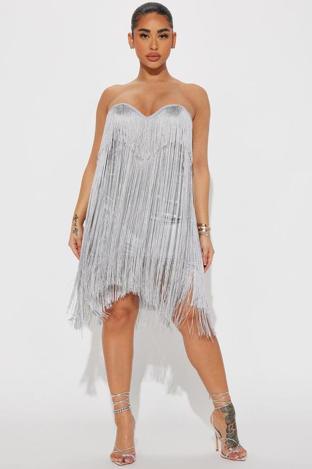 Farrah Fringe Mini Dress - Silver Product Image