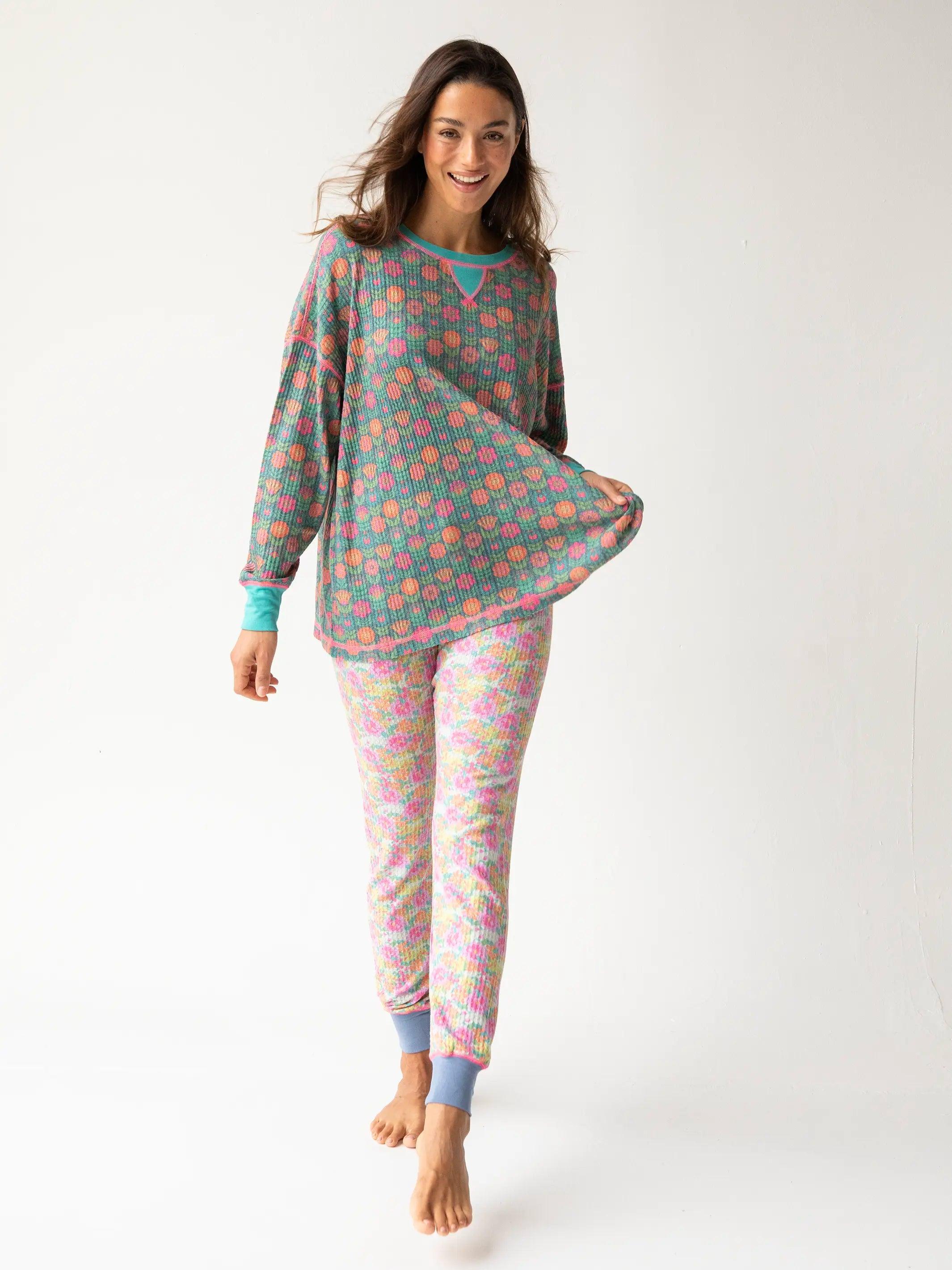 Mix & Match Waffle Long Johns - Grey Lavender Floral Product Image