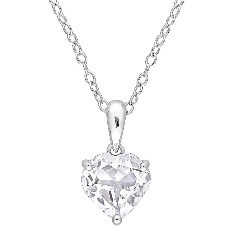 Stella Grace Sterling Silver & Gemstone Heart Stud Pendant Necklace, Womens White Product Image