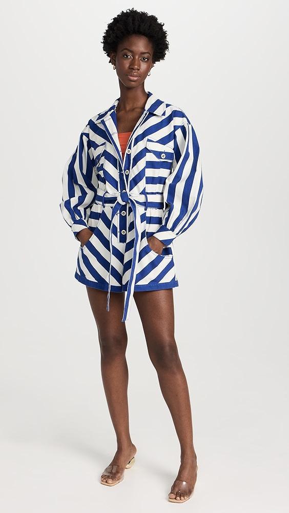 FARM Rio Blue and White Stripe Shorts Jumpsuit | Shopbop Product Image