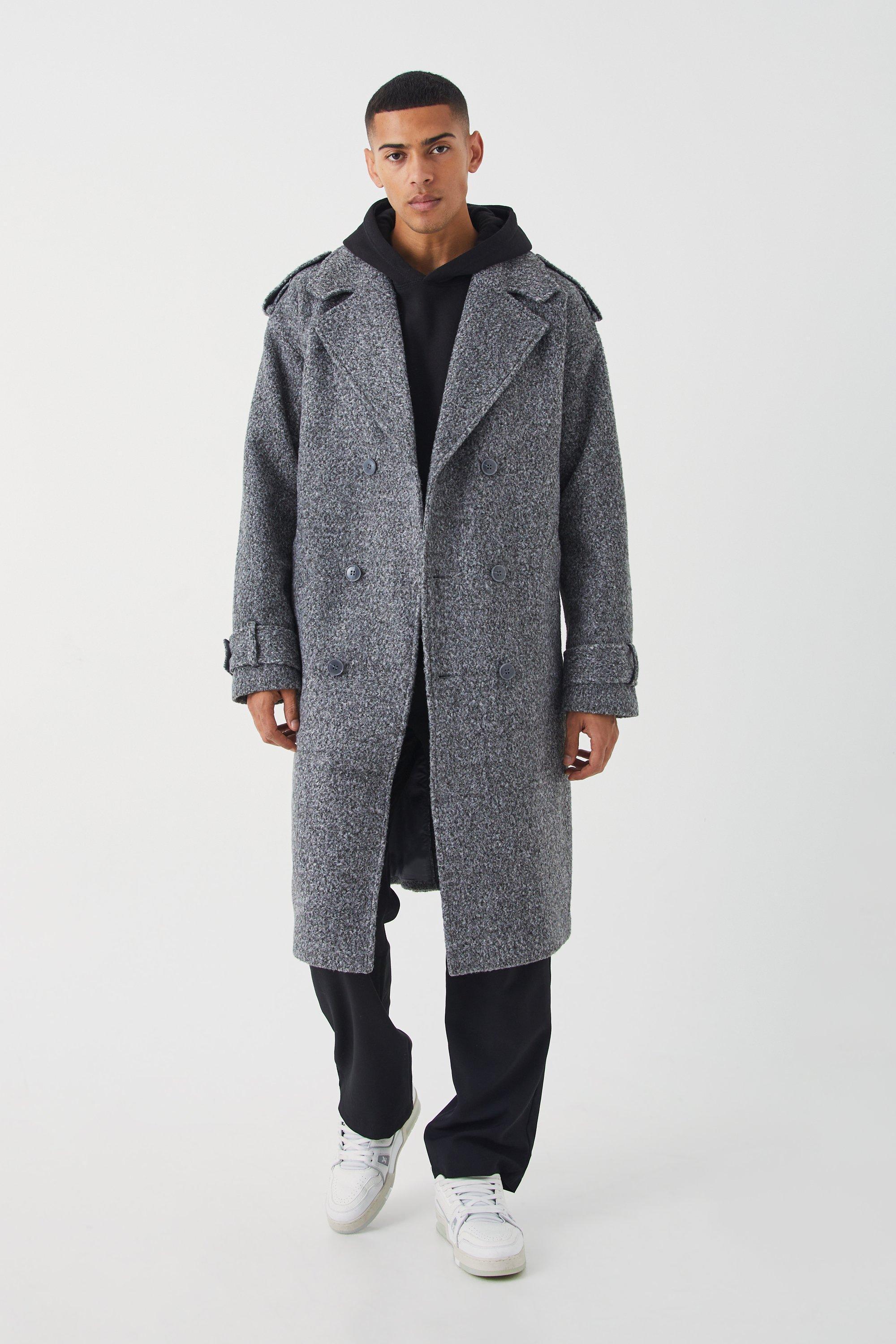 Double Breasted Salt & Pepper Overcoat | boohooMAN USA Product Image