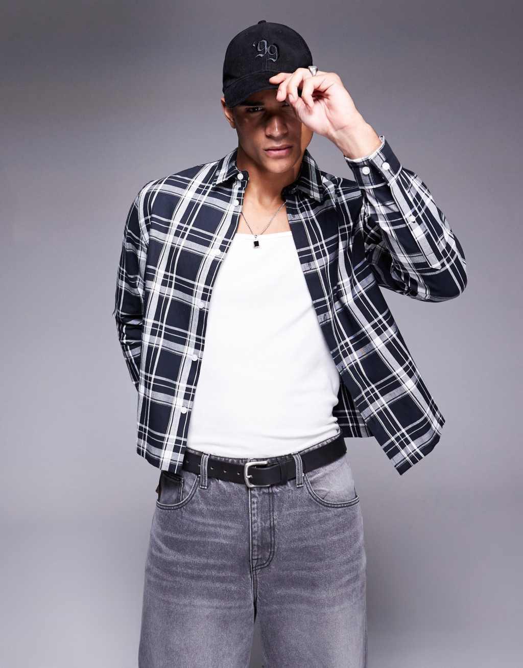 ASOS DESIGN boxy shirt in black check Product Image