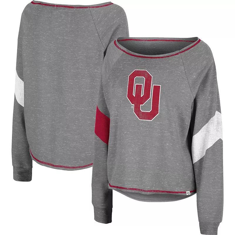 Womens Colosseum Heather Gray Oklahoma Sooners Amped Chevron Stripe Raglan Boat Neck Pullover Sweatshirt Product Image