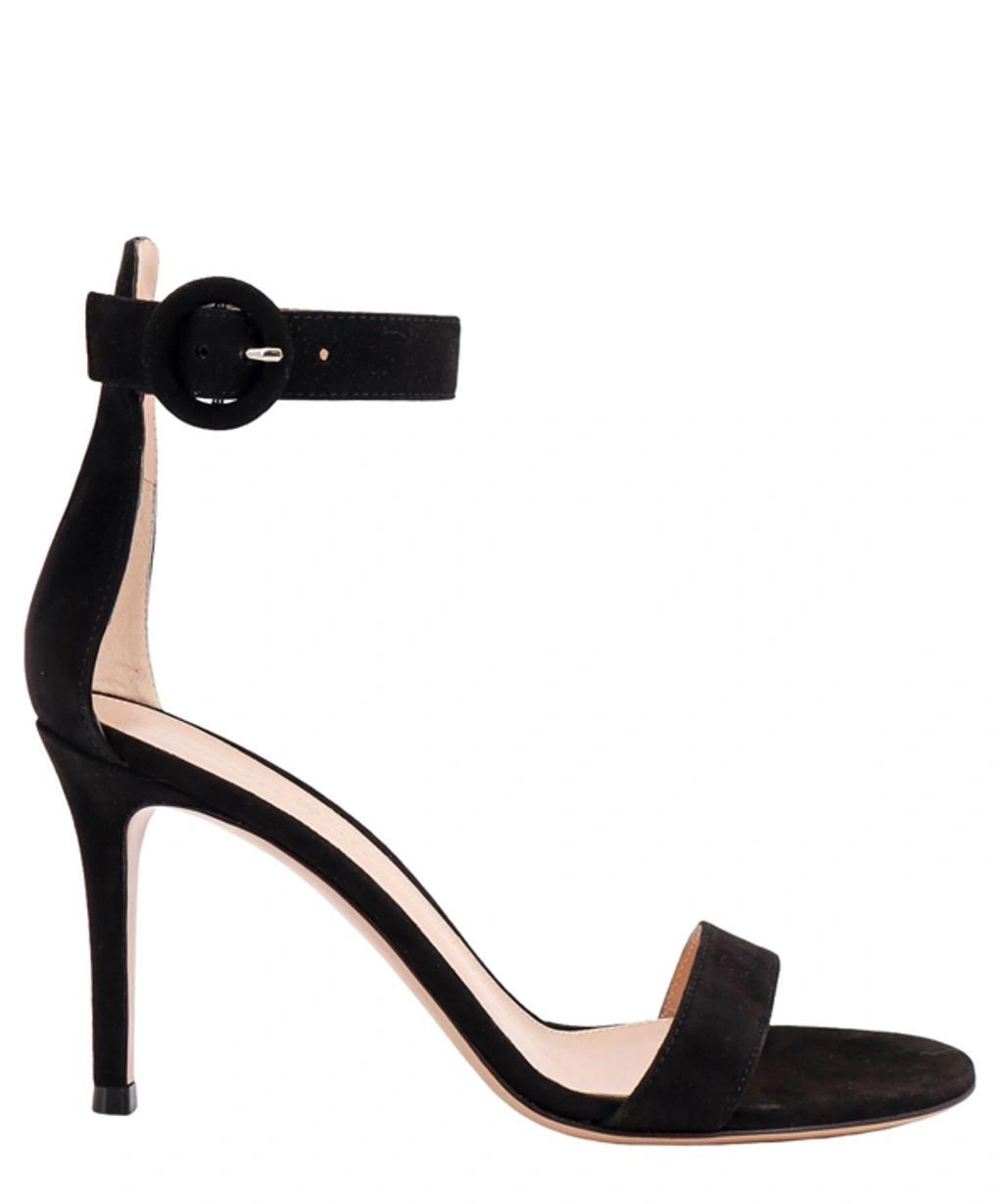 GIANVITO ROSSI Black Portofino 105 Suede Sandals In Nero Product Image