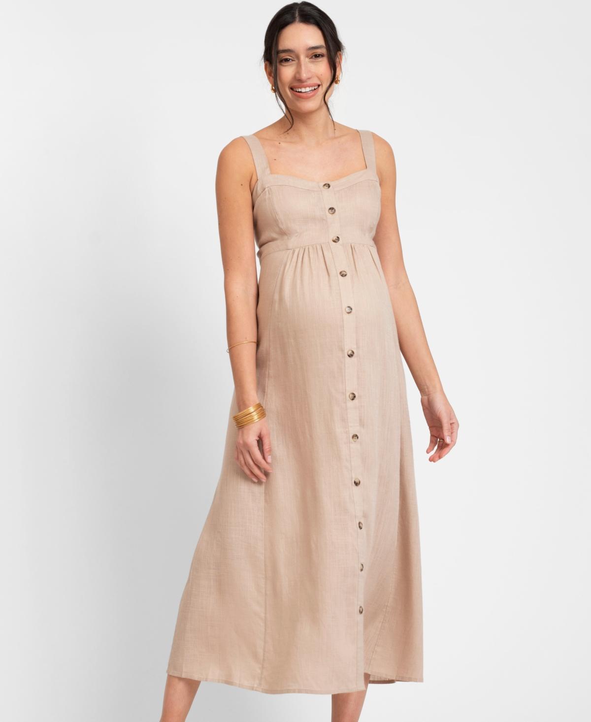 Seraphine Womens Linen-Blend Button-Front Midi Dress Product Image